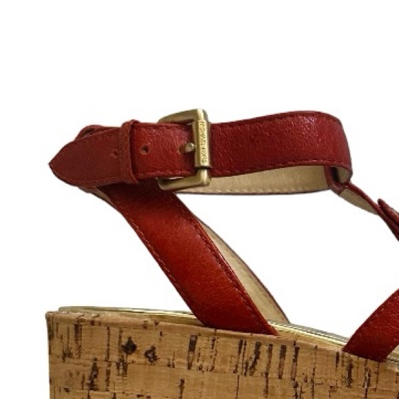 Michael Kors Burnt Orange Crinkled Patent Leather Nash Wedge Sandals Size 8 - Picture 10 of 10